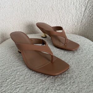 The Drop Tan Dakota Thong Sculpted Heel Sandal